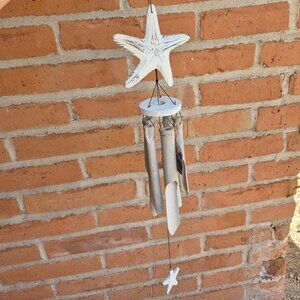 Balinese Distressed White Bamboo Starfish Wind Chime